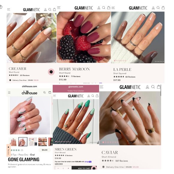 6 Sets - Glamnetic Press-On Nails Collection, Perle, Creamer, Caviar, Siren NIP